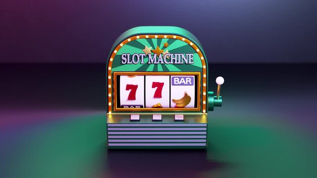 3D slot machine animation with spinning reels, jackpot 777 combination. Concept of winning, success, fortune, and luck. Realistic motion graphics for casino, online gambling, mobile game, advertising