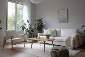 Cozy Scandinavian living room minimalist design soft