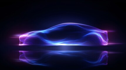 Futuristic Electric Car Silhouette with Glowing Neon Light Trails