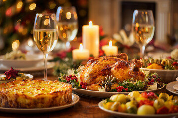 キャンドルのある豪華な食卓