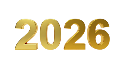 3D Golden 2026 Number Duo in Luxury Style isolated on transparent background