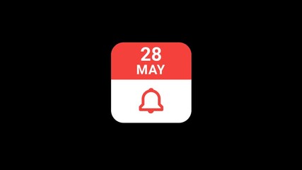 28 May Calendar with Notification Bell Animation | Event Reminder Concept