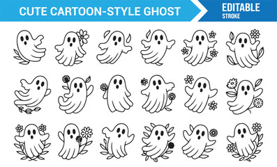 Fototapeta premium Friendly ghost vector icons — spooky yet adorable Halloween design elements