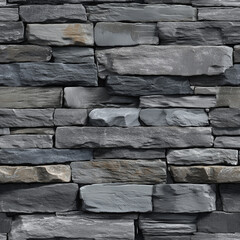 Seamless Stacked Stone Wall Texture with Natural Varied Gray and Charcoal Colors