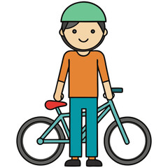 Cartoon boy with bicycle and helmet