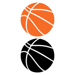 Orange and black basketballs with white lines on black background