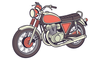 Retro motorcycle illustration with coral and cream colors