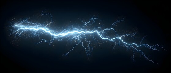 Fototapeta premium A realistic electric lightning strike with bright glowing energy veins, intense blue-white light, and electric sparks, isolated on a transparent background.