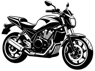 Black and white illustration of a modern motorcycle