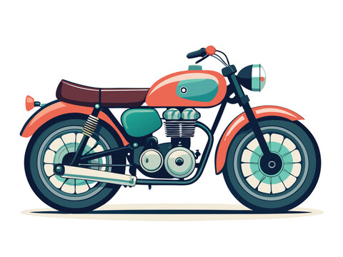 Retro motorcycle illustration with orange and teal color scheme