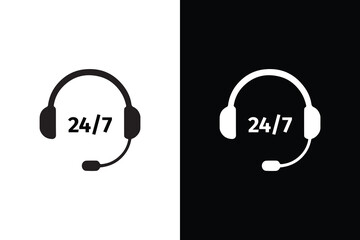 Minimal 24 7 customer support headset vector design