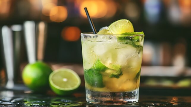 Sweet and refreshing caipirinha national cocktail