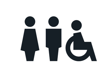 WC pictograms: standard and accessible toilet. Toilet icons, pictograms. WC symbols, vector logo illustration.
