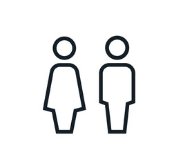 Gender icon. Man and Woman icon isolated minimal design. Toilet line icon, outline vector sign, linear style pictogram isolated on white. WC symbol, vector logo illustration.