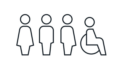 All gender restroom sign. Toilet line icon, linear style vector pictogram. WC gender symbol.

