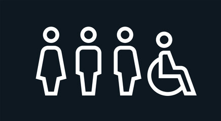 All gender restroom sign. Toilet line icon, linear style vector pictogram. WC gender symbol.
