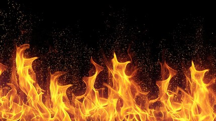 Obraz premium The intense texture of a flame background, primarily in yellow and orange tones, can be chosen as material for projects that require a strong, vivid fire visual effect with clear details.