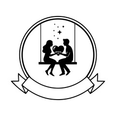 Vector art of couple on swing holding heart in love silhouette