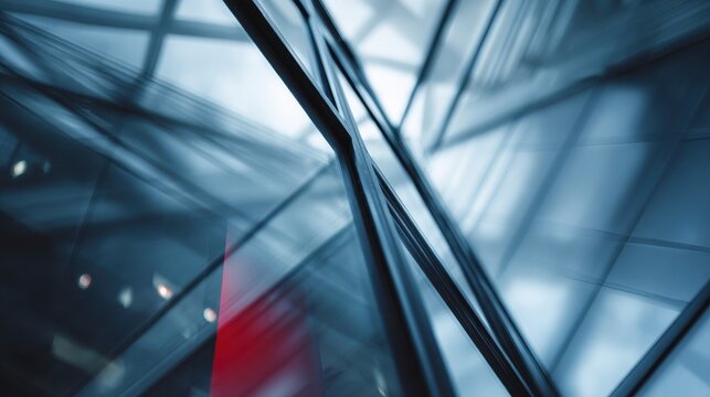 Abstract Modern Corporate Glass Architecture with Dynamic Red Element