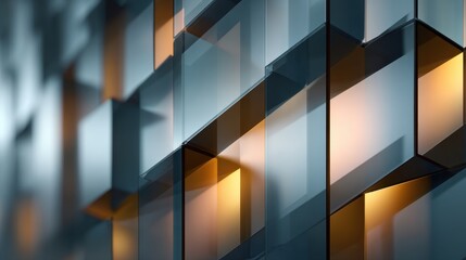 Modern Corporate Glass Cubes with Warm Light and Geometric Pattern