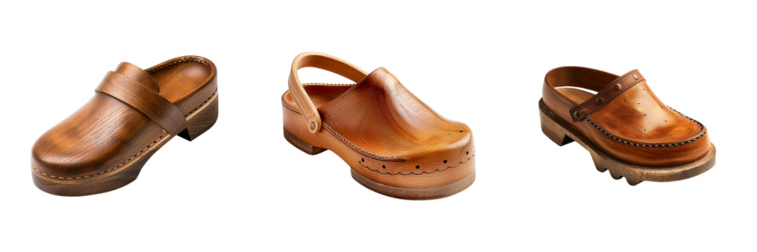 Display of wooden clogs showcasing unique craftsmanship design elements