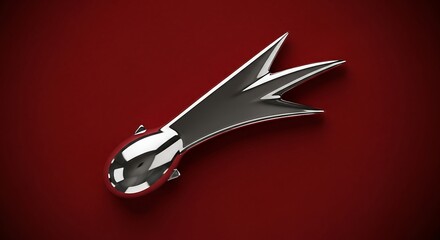 Sleek chrome comet emblem streaks across deep red background, symbolizing speed and innovation