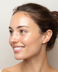 Obraz premium Close-Up of Smiling Woman with Radiant Skin and Natural Makeup