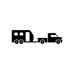 truck with travel trailer glyph icon. travel trailer solid black illustration.