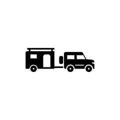 car with camper trailer glyph icon. camper trailer solid black illustration.