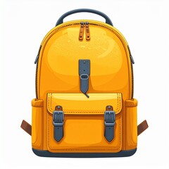 Vibrant yellow backpack illustration, designed for practicality with classic buckles and a functional front pocket, ideal for school, travel, or daily adventures