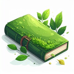 Eco-Friendly Learning A Lush Green Book with Leaves, Nature-Inspired Design, and Sustainable Practices