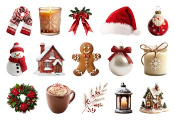 PNG Festive holiday icons collection, element set on transparent background