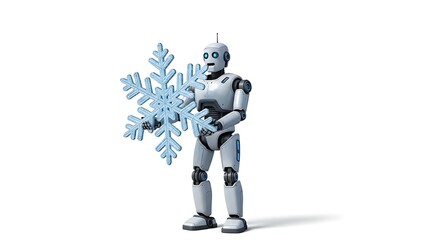 Advanced robot holding a large, intricate snowflake symbolizing innovation and winter technology solutions