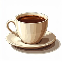 A warm, inviting cup of dark, rich coffee elegantly served on a matching saucer, perfect for a refreshing break or a quiet moment of contemplation