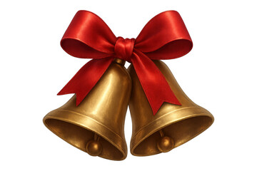 Golden christmas bells with red bow, celebrating festive holiday season, transparent background