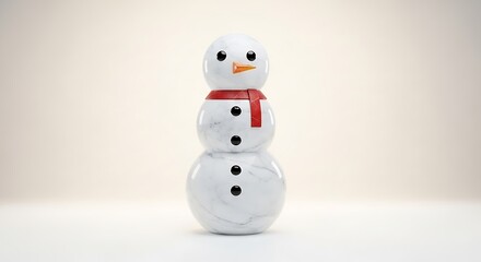 Charming marble snowman with red scarf evokes winter holiday joy and festive spirit