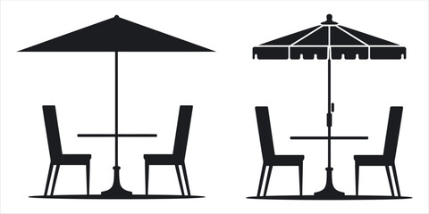 Vintage Terrace Cafe Line Icon Set. Collection of Outdoor Cafe Logo Symbols and Line Icons. Perfect vector illustrator graphics for Restaurants, Coffee Shops, Relaxation, and Hospitality branding.