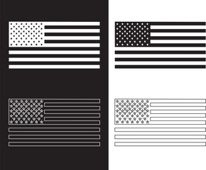 Black and white flag of United States of America vector set illustration