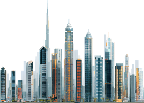  a modern city skyline with skyscrapers isolated on transparent background