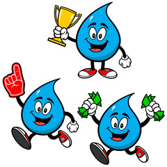 Fototapeta premium Water Drop Mascot Set 04, Hand Drawn illustrations of Water Drop Mascots in various poses.