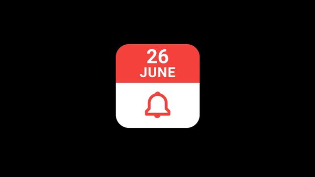 26 June Calendar with Notification Bell Animation | Event Reminder Concept