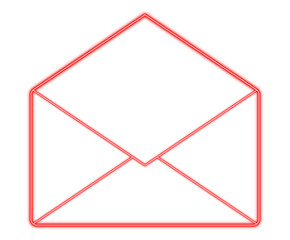 The neon envelope is red. The icon of an open envelope for web design. Illustration, on a transparent background.