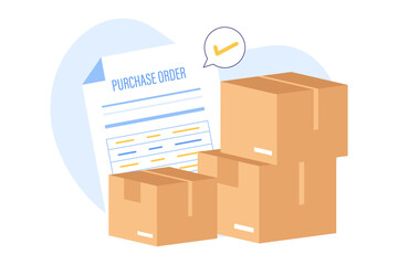 Illustration of Approved Purchase Order (PO) Documentation. Procurement Process for Inventory Replenishment and Incoming Goods Shipment for Warehouse Stock