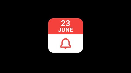 23 June Calendar with Notification Bell Animation | Event Reminder Concept
