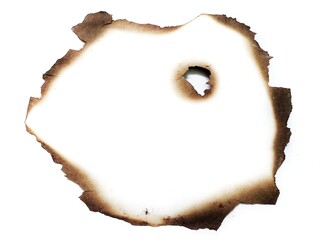 White paper with burned torn border isolated on white background. Paper texture piece with burnt edge detail. Burning paper. Burnt paper isolated on white background with clipping path.
