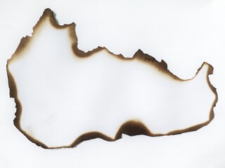 Burned edge white paper isolated on white background. Torn paper piece with burnt border. Burning paper. Burnt paper isolated on white background with clipping path.