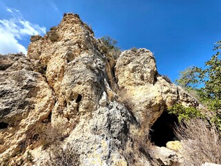 Caves in the mountains . 