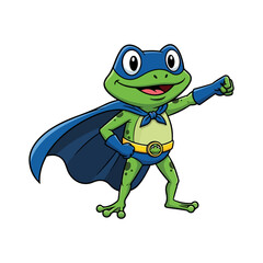  Cartoon superhero frog vector illustration with cape mask and heroic pose
