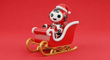 Adorable robot Santa delivering holiday cheer in a festive sleigh, perfect for seasonal promotions!