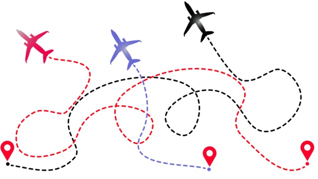 Airline routes and aircraft. Commercial aircraft, Flying, Abstract, Art, General Aviation. Transparent background